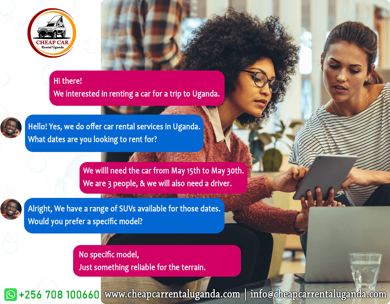chating-with-cheap-car-rental-uganda-team